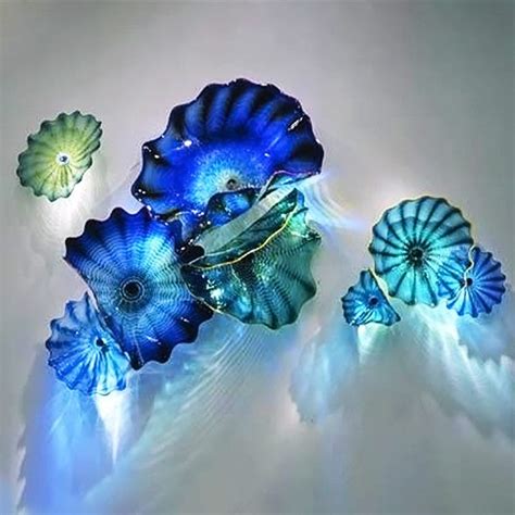 2020 Murano Glass Hanging Plates Wall Art Blue Teal Colored Glass Decorative Plates Hanging Wall ...