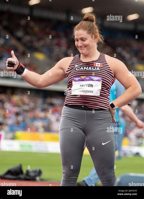 Sarah Mitton of Canada competing in the women’s shot put heats at the Commonwealth Games at ...