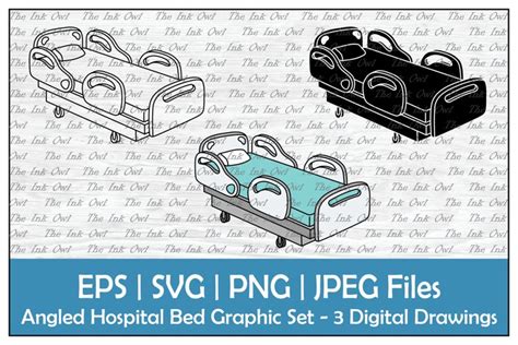 Hospital Bed Angled Outline, Silhouette & Color Clipart