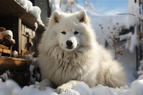 Premium AI Image | dog samoyed snow