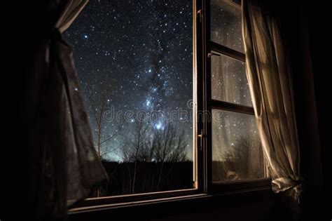 Glass Window, with View of the Night Sky and Stars, Sparkling Stock ...