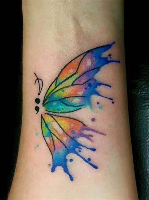 Semi Colon watercolor butterfly done by Orlando Sedillo | Watercolor butterfly tattoo, Semicolon ...