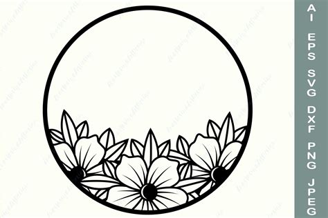 Floral wreath svg, Circle frame svg, Round flower border dxf (852299) | Illustrations | Design ...