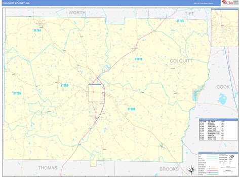 Colquitt County, GA Zip Code Wall Map Basic Style by MarketMAPS - MapSales