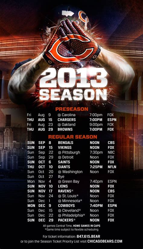 2013 Chicago Bears Schedule. I'm ready for the NFL to be back ...