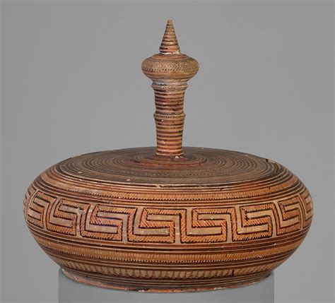 Terracotta pyxis (box with lid) | Greek, Attic | Middle Geometric II | The Metropolitan Museum ...