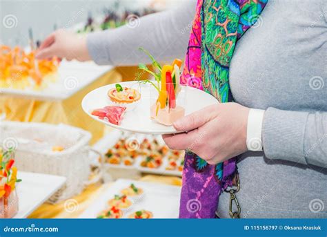 Catering Buffet Table with Food and Snacks for Guests of the Event ...