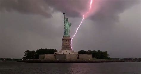 Statue of Liberty Struck By Massive Bolts of Lightning