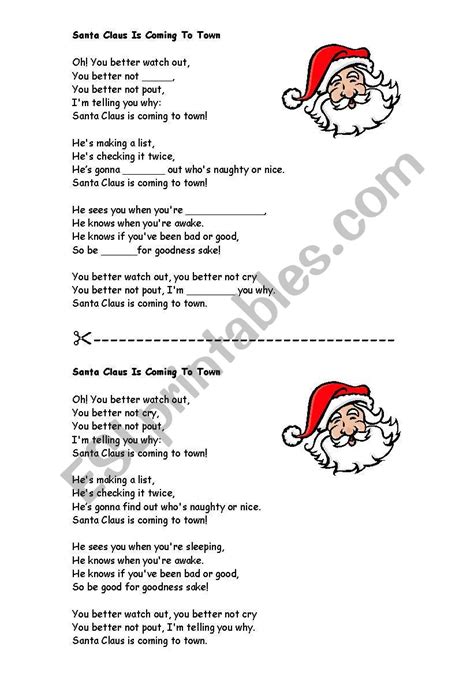 Santa Claus is comming to town - lyrics - ESL worksheet by eflmon