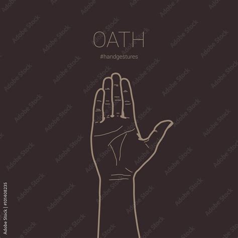 Taking pledge hand raised or oath hand gesture. Isolated vector line illustration. Blank space ...