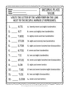 Decimal Place Value Worksheets by Drummer Chick Arithmetic | TPT