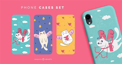 Cute Valentines Cats Phone Cases Set Vector Download