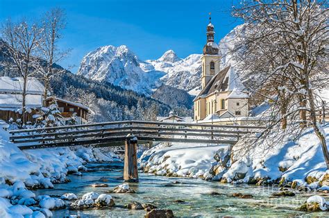 Winter landscape in the Bavarian Alps with church, Ramsau, Germa Photograph by JR Photography ...