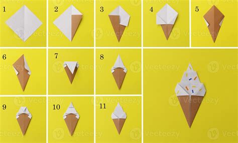 Step by step photo instruction how to make origami big ice cream. Simple diy with kids children ...