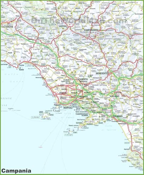 Large detailed map of Campania with cities and towns