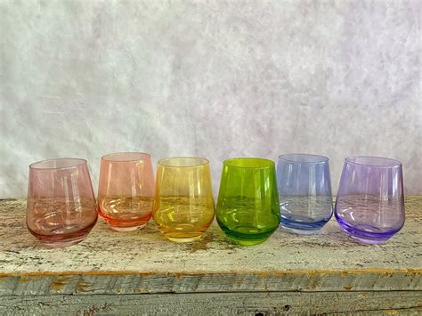 Colored Stemless Wine Glasses - Set of 6 | Stemless wine glasses, Colored glassware, Wine glasses