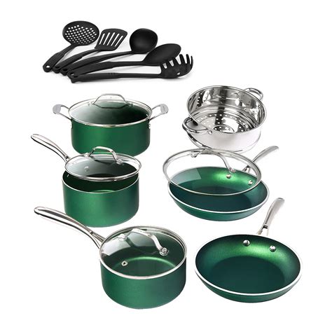 Buy Granite Stone Green Cookware Set Nonstick Pots and Pans Set– 10pc Cookware Sets |+ 5 Piece ...