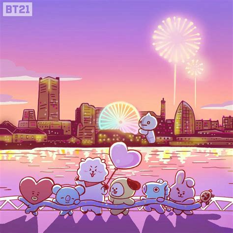 あかりがとってもきれい #ブルーライト横浜 #夜景 #BT21 | Bts wallpaper, Bts drawings, Bts chibi