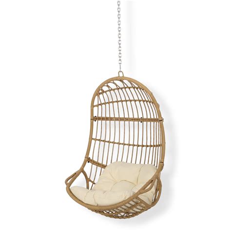 Noble House Meridan Wicker Rattan Hanging Chair with Cushion - Beige ...