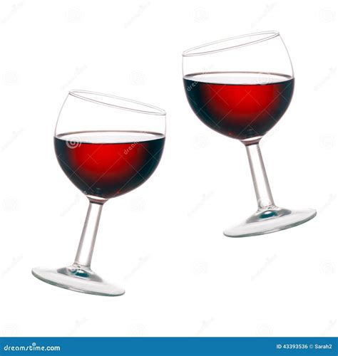 Cheers! Two Glasses Of Red Wine, Tilted, Isolated Stock Photo - Image: 43393536