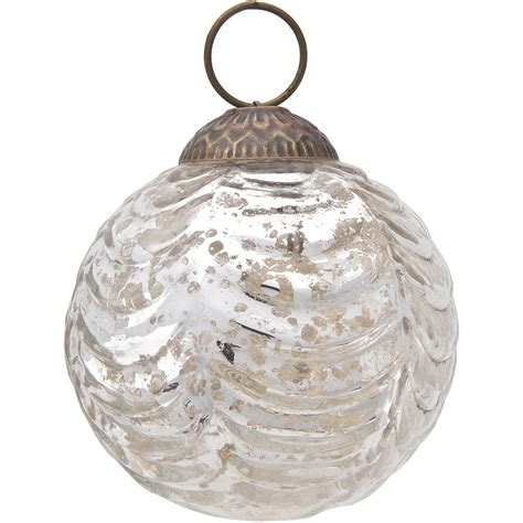 3 Inch Silver Nola Mercury Glass Waved Ball Ornament Christmas Decoration on Sale Now!