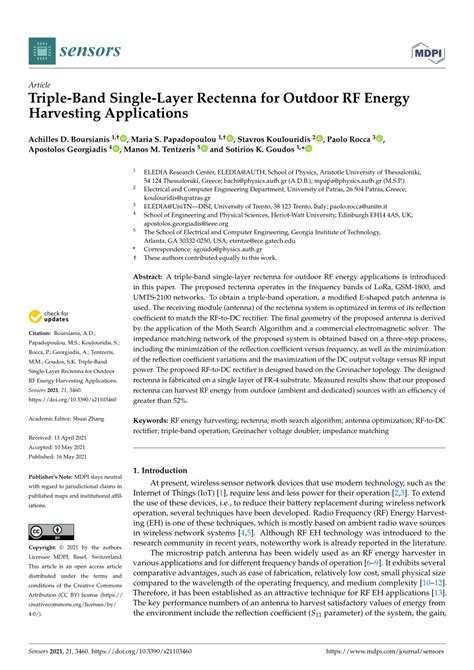 (PDF) Triple-Band Single-Layer Rectenna for Outdoor RF Energy Harvesting Applications