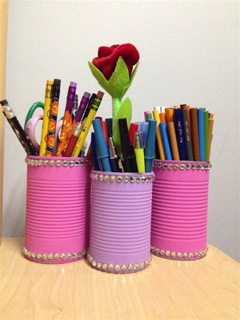 Just made these cute DIY pencil holders with only soup cans, paint and sticker gems! | Crafts ...