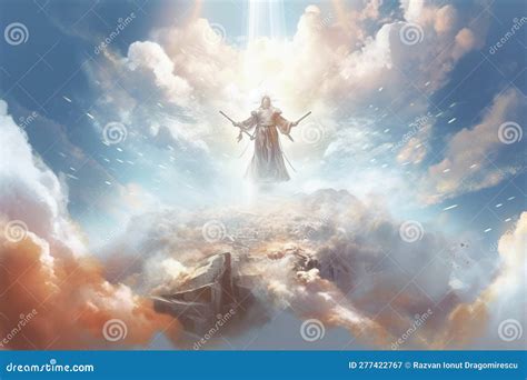 God in Heaven, Surrounded by Clouds and Rays of Light. the Artwork ...