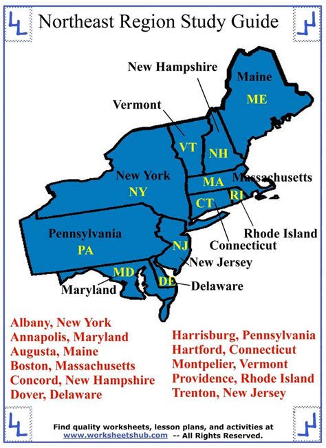 Fourth Grade Social Studies Northeast Region Study Guide | Northeast region, States and capitals ...