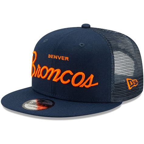 Men's New Era Navy Denver Broncos Script Trucker 9FIFTY Snapback Hat