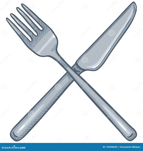 Vector Cartoon Crossed Cutlery. Steel Fork and Knife Stock Vector - Illustration of design, item ...