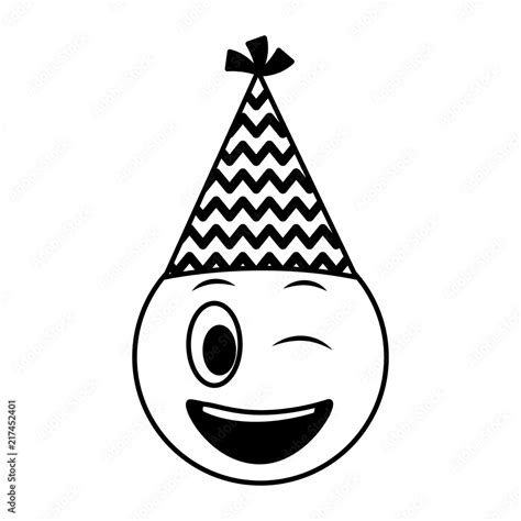 birthday face winking emoji party hat black and white Stock Vector ...