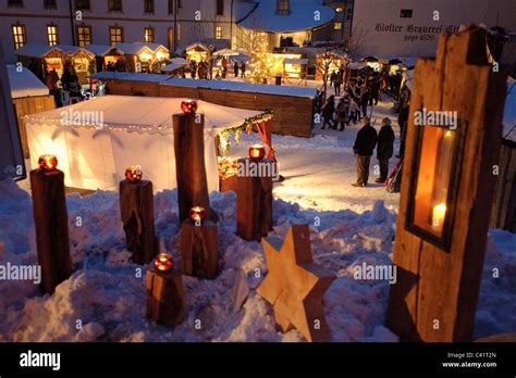 famous christmas market at evening at abbey Ettal in Germany, Bavaria Stock Photo - Alamy