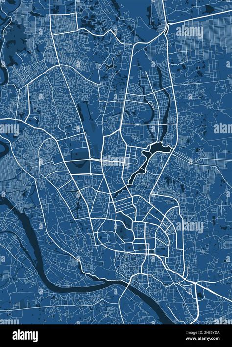 Detailed vector map poster of Dhaka city administrative area. Blue ...