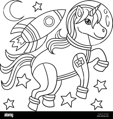 Unicorn Astronaut In Space Coloring Page for Kids Stock Vector Image ...