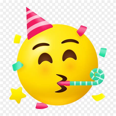 Party face emoji emoticon with hat blowing party horn on transparent background PNG - Similar PNG