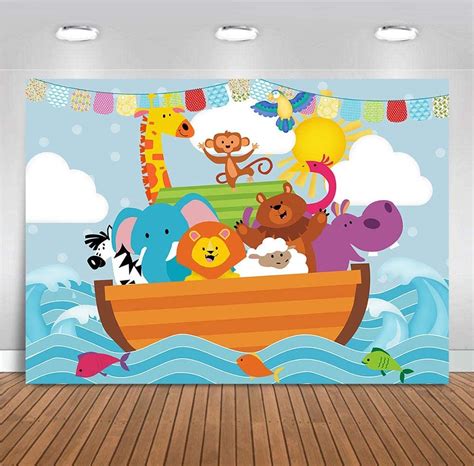 Buy Cartoon Noah's Ark Sea Photography Backdrops Vinyl 7x5ft Wild ...