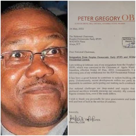 UPDATE: Peter Obi Resignation Letter Goes Viral (See Photo)