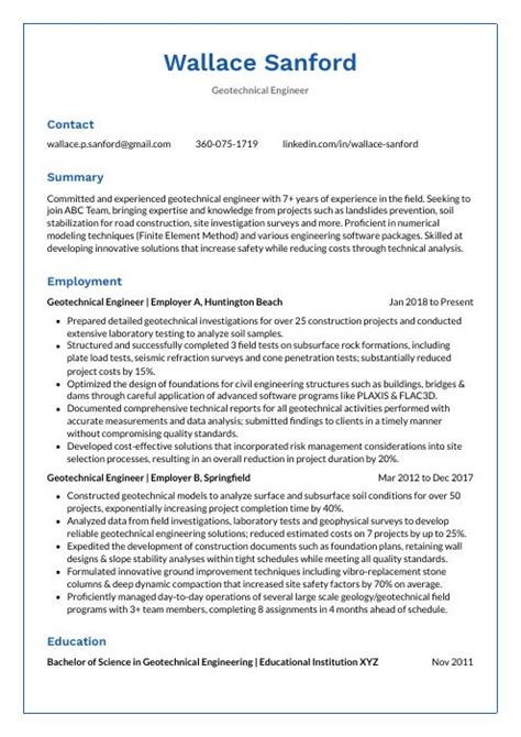 Geotechnical Engineer Resume (CV) Example and Writing Guide