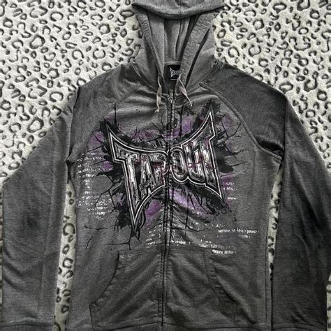 Beautiful purple and grey tap out zip up hoodie Size L - Depop