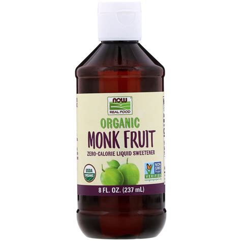 Now Foods Real Food, Organic Monk Fruit, Zero-Calorie Liquid Sweetener, 8 fl oz (237 ml ...