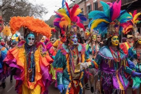 Premium AI Image | Mardi gras parade with colorful costumes and masks ...