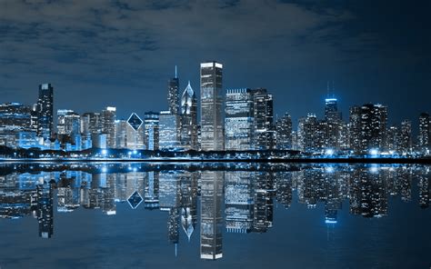 Chicago Skyline Reflections - HD Wallpaper