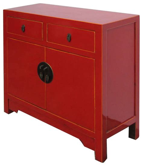 Red Chinese Moon Face Sideboard Console Table TV Stand Cabinet - Asian - Entertainment Centers ...