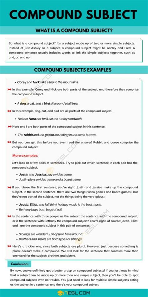 What Is A Compound Subject? Compound Subject Examples • 7ESL