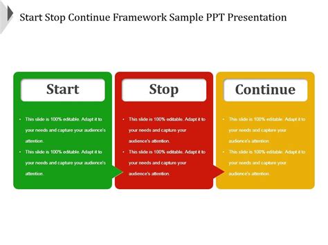 Start Stop Continue Framework Sample Ppt Presentation | PowerPoint Shapes | PowerPoint Slide ...