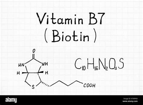 Chemical formula of Vitamin B7 (Biotin). Close-up Stock Photo - Alamy