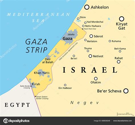 Gaza Strip Surroundings Political Map Gaza Self Governing Palestinian ...