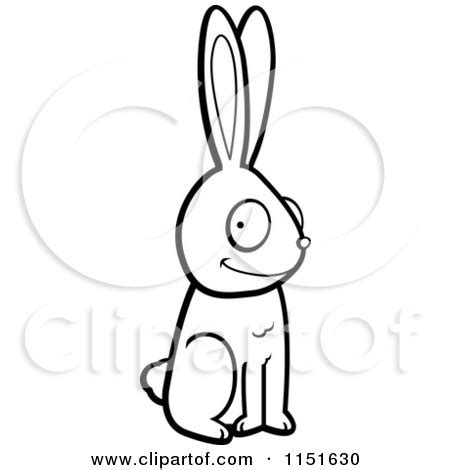 Cartoon Clipart Of A Black And White Sitting Rabbit - Vector Outlined Coloring Page by Cory ...