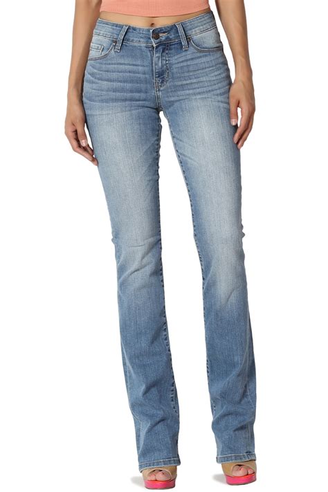 TheMogan Women's Mid Rise Slim Fit Bootcut Jeans in Soft Stretch Light Blue Denim - Walmart.com